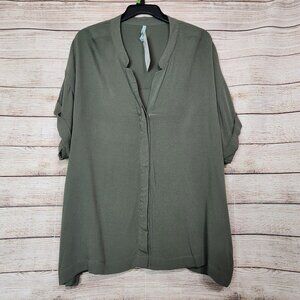 NWT MAYA Hidden Button Up Blouse Short Sleeve Viscose Green Women's Size 18 (XL)